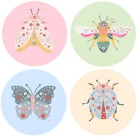 Set of 4 Floral Insect Coaster Set - Multicolour