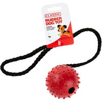 Rubber Pimple Ball on a Rope Dog Toy - Red / 7cm