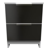 Plymouth Ready Assembled 2 Drawer Bedside Cabinet - Black Gloss & White Matt