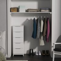 Plymouth Ready Assembled 5 Drawer Bedside Cabinet - White Matt