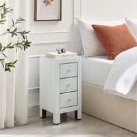 Lexi Mirrored Bedside Table with 3 Drawers - White / Small