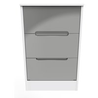 Monaco Ready Assembled 3 Drawer Bedside Cabinet - Grey Gloss & White