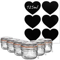 125ml Glass Storage Jars with Heart Labels Pack of 6 - Clear