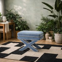 Theodor Ice Velvet Stool with Cross Legs - Blue