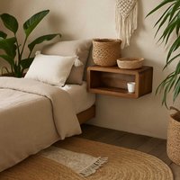 Mantua Mango Wood Wall Mounted Bedside Table 100% Solid Mango Hand Carved - Brown