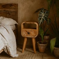 Cagliari Small Mango Wood Bedside Table with Drawer and Shelf - Brown