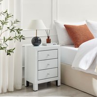 Lexi Mirrored Bedside Table with 3 Drawers - White / Large