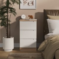 Milan Fully Assembled 3 Drawer Bedside Cabinet - White Gloss & Bardolino Oak