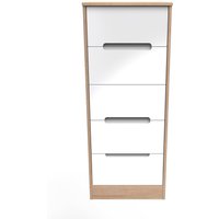 Monaco Ready Assembled 5 Drawer Bedside Cabinet - White Gloss & Bardolino Oak