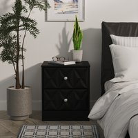 San Jose Fully Assembled 2 Drawer Bedside Cabinet - Deep Black & Black Matt