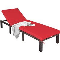 Costway Rattan Chaise Lounge-Red - Red