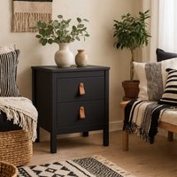 Wildberry Matt Bedside Table 2 Drawers Leather Handles - Black