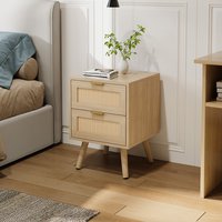 2 Pack Wood Rattan Side Cabinet - Natural