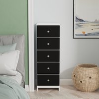 Yarmouth Fully Assembled 5 Drawer Bedside Cabinet - Black & White Matt