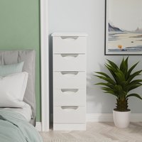 Camden Ready Assembled 5 Drawer Bedside Cabinet - White Gloss & White
