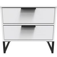 Diego Ready Assembled Double 2 Drawer Bedside Cabinet (Diego) - White Matt