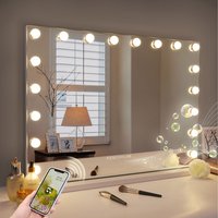 FENCHILIN Bluetooth Hollywood Vanity Make Up Mirror with Lights 18-LED Light Up - Metal White