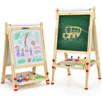 3-in-1 Double-Sided Kids Art Easel with Whiteboard - Brown