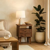 Giverny Mango Wood Bedside Table 2 Drawers and Open Shelf - Brown