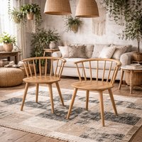 Noa Oak Dining Chairs Set of 2, Slatted Back Matt Oak Finish - Brown