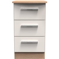 Kensington Ready Assembled Kashmir Three Drawer Bedside - Kashmir Gloss & Bardolino Oak