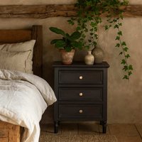 San Antonio Vintage Matt 3 Drawer Bedside Table - Black