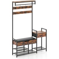 Coat Rack Shoe Storage with Bench - Brown
