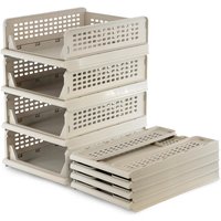 Set of 4 Foldable Stackable Wardrobe Storage Organiser Drawers - Cream