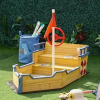 Children Sandpit Wooden Pirate Ship - Brown