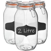 Argon Tableware Glass Storage Jars with Labels - 2 Litre - Pack of 6 - Clear