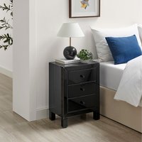 Lexi Mirrored Bedside Table with 3 Drawers - Black / Large