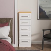 Kent Ready Assembled 5 Drawer Tallboy - White Ash & Modern Oak