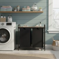 VASAGLE Laundry Basket with 2 Compartments, 2 Removable Liners - Black / 72cm / Particle Board