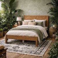 Dungarvan 4ft6 Chevron Wooden Double Bed with Headboard - Brown