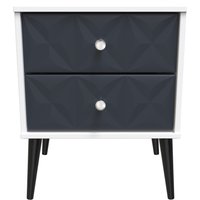Pixel Ready Assembled 2 Drawer Bedside Cabinet - Indigo Matt & White
