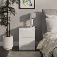 Milan 2 Drawer Bedside Cabinet - White Gloss & White