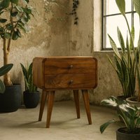 Ostuni Curved Mango Wood Bedside Table 2 Drawers Chestnut - Brown
