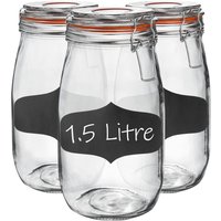 Argon Tableware Glass Storage Jars with Labels - 1.5 Litre - Pack of 3 - Clear