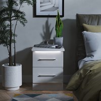 Paris Fully Assembled 2 Drawer Bedside Cabinet with LED lighting - Kashmir Gloss & Kashmir