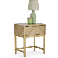Ducie Bedside Table with Herringbone Design - Brown / 1