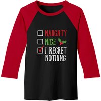 Naughty Nice I Regret Nothing Funny Christmas List Sweat Baseball Tees