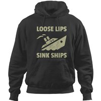 Vintage Loose Lips Sink Ships Design Hoodies