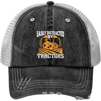Easily Distracted By Tractors Print Trucker Hats