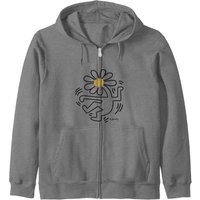 Unisex Vintage Pastel Zip Hoodies - Keith Haring Dancing Flower
