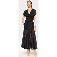 PINKO Hannover Gonna Mussola Ricamo Black Maat: 44 | Midi Rokken Outlet | Dames | Zwart
