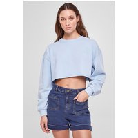 Urban Classics Ladies Cropped Flower Embroidery Terry Crewneck Balticblue Maat: XXL | Sweaters Outlet | Dames | Blauw
