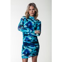 Colourful Rebel Juda Tie Dye Mesh Gathered Dress Ls Blue Maat: XS | Mini Jurken Outlet | Dames | Blauw