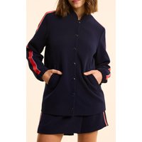 ICode Navy Bomber Jacket With Striped Satin Bands Marine Maat: 34 | Bomberjacks Outlet | Dames | Blauw