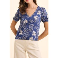 ICode Navy Top With Xl Floral Print And Bow On Back Indigo Maat: L | Blouses Outlet | Dames | Blauw