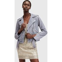 AllSaints Suede Balfern Biker Denim Blue Maat: 8 | Leren Jassen Outlet | Dames | Blauw